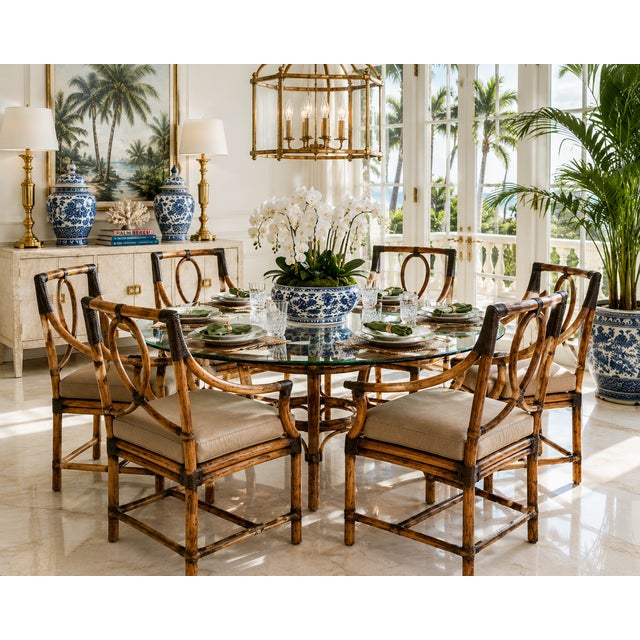 Set of Late 20th Century 6 McGuire Bamboo & Rattan Loop-Back Dining Armchairs For Sale - Image 17 of 17