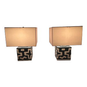 Tribal Mud Cloth Motif Table Lamps-a Pair