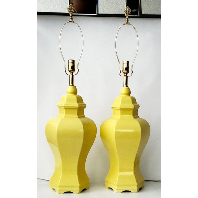 James Mont Large Lamps Ginger Jar Pair Yellow For Sale - Image 4 of 10