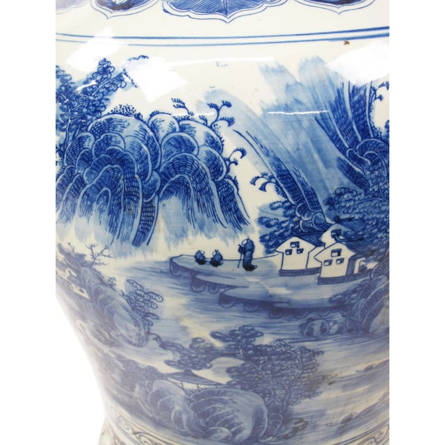 Ceramic Large Chinese Blue & White Porcelain Ginger Jar With Foo Dog Lid For Sale - Image 7 of 13