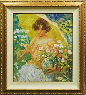 1990s Royo El Jarron De Manises on Panel Signed Custom Framed Gold Spain