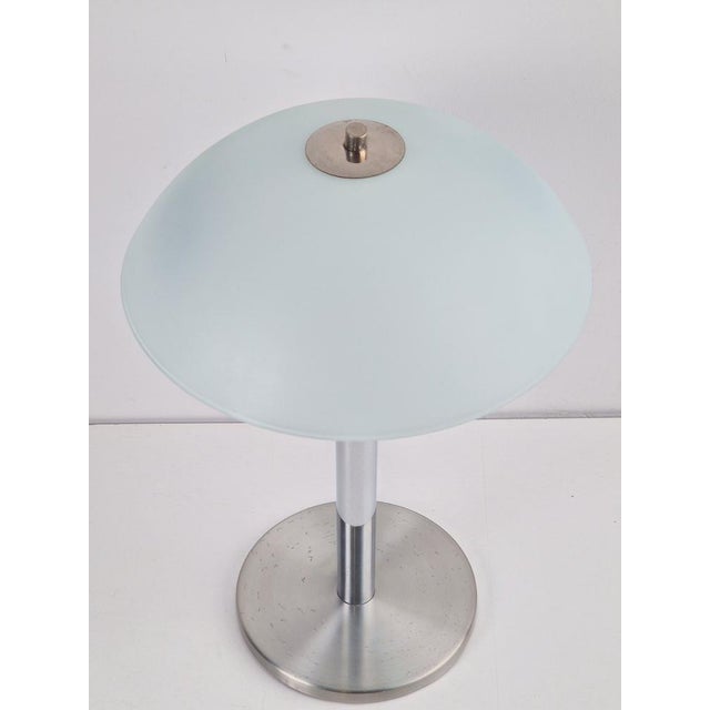 1960s Mid-Century Mushroom Table Lamp in Sandblasted Glass, Stainless Steel & Chrome, 1960s For Sale - Image 5 of 8