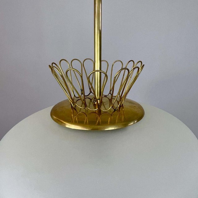 1950s Frosted Glass and Brass Pendant by Hans Bergström for Asea, Sweden 1950s For Sale - Image 5 of 18