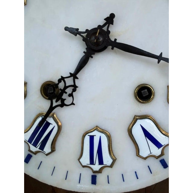 19th Century French Napoleon III Wall Clock, Enamel Face and Wood Marquetry For Sale - Image 10 of 10