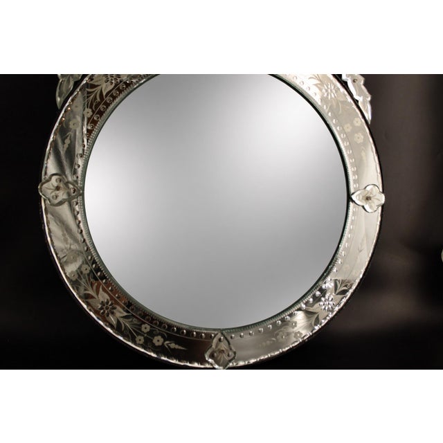 Silver VTG Venetian Murano Glass Mirror Etched Floral Round Italy, 28.5" T X 22.5" W For Sale - Image 8 of 10