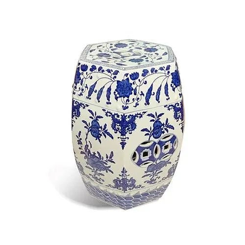 1990s Asian Blue & White Floral Print Garden Stool For Sale - Image 5 of 5