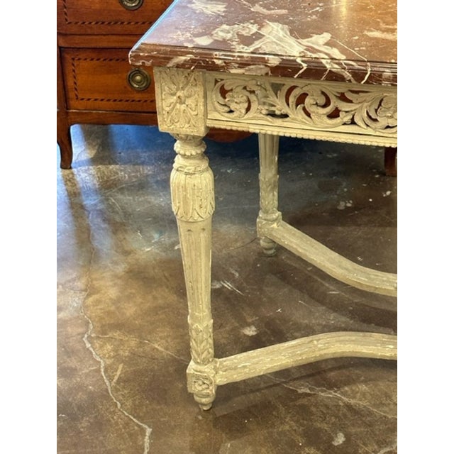 19th Century 19th Century French Louis XVI Carved and Painted Center Table For Sale - Image 5 of 7