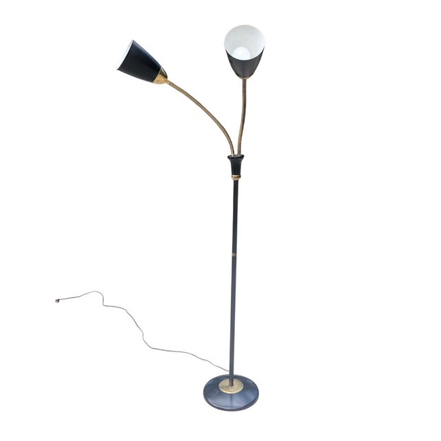 Vintage Gerald Thurston for Lightolier Gooseneck Black and Gold Floor Lamp For Sale In Charlotte - Image 6 of 13