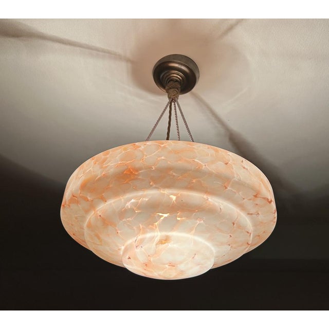 Art Deco Pendant Light in Pink and White Marble Glass, 1930s For Sale - Image 6 of 18