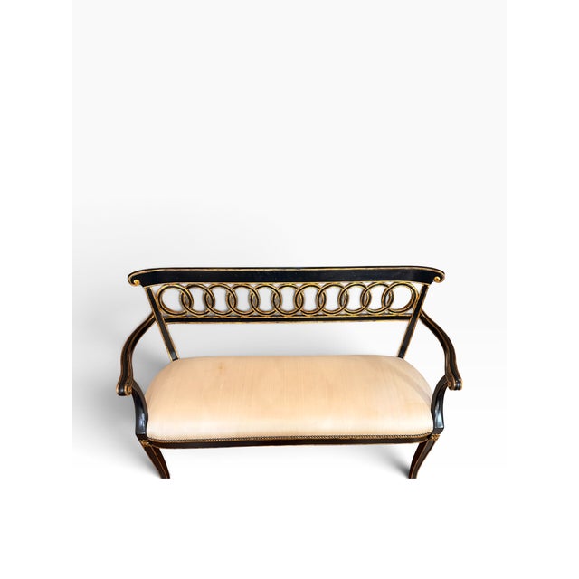 Maitland-Smith Neoclassical Black Lacquer & Gilt Upholstered Settee For Sale - Image 10 of 18