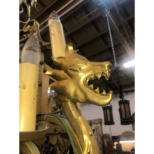 1920s Spanish Revival Gothic Mediterranean Iron Oversized Chandelier For Sale - Image 4 of 13