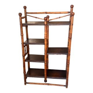 Antique Faux Tortoise Burnt Bamboo Etegere Shelf For Sale