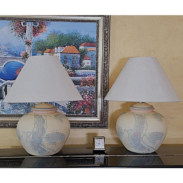 Vintage 1980s Postmodern Sculptural Ceramic Table Lamps – a Pair For Sale - Image 15 of 18