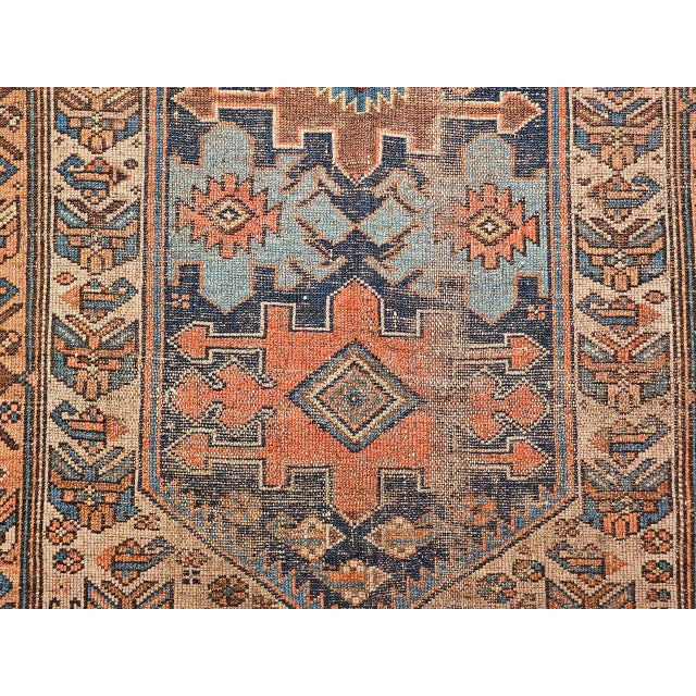 19th Century Antique Malayer Area Rug, Hand-Knotted Wool, Geometric Pattern, 4x6, Ivory & Navy For Sale - Image 5 of 18
