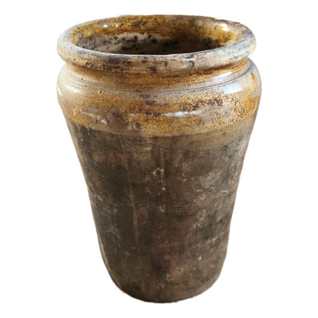 Antique Smoked Terracotta Vase with Ochre Glazed Rim, Southern Italy, 1890s For Sale