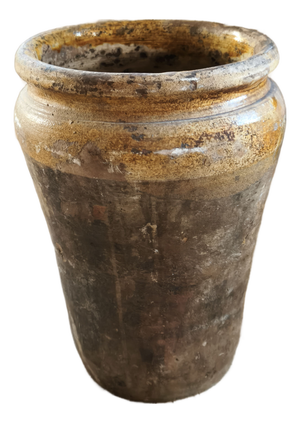 Antique Smoked Terracotta Vase with Ochre Glazed Rim, Southern Italy, 1890s