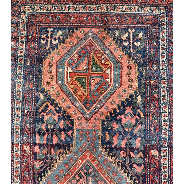 Antique Hand Knotted Hamadan Runner With Tribal Medallion Design in Jewel Tones** For Sale - Image 4 of 12