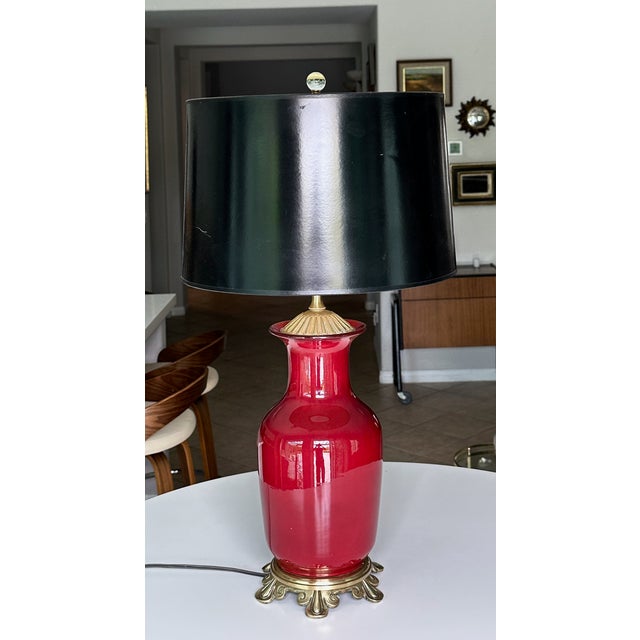 Ceramic 1960s Single Chinese Sang De Boeuf Flambé Oxblood Porcelain Table Lamp For Sale - Image 7 of 17
