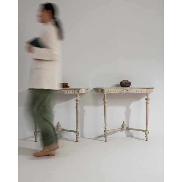 Wood 19th Century France Louis XVI Antique White Wood Console Table For Sale - Image 7 of 11
