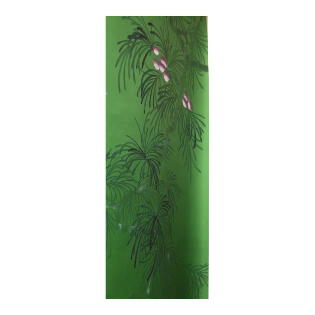 Hand Painted Chinoiserie Pine Branch Wallpaper Mural With Botanical Elegance For Sale