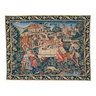 Country Picnic (Blue Border) Loom Woven Tapestry - 62 X 81 Cm (2'1" X 2'8") - Requires Rod Size 2 For Sale