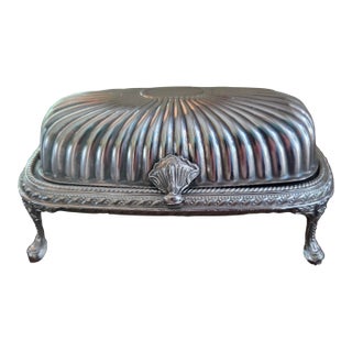 Vintage Silver Plated Domed Scalloped Butter Dish For Sale