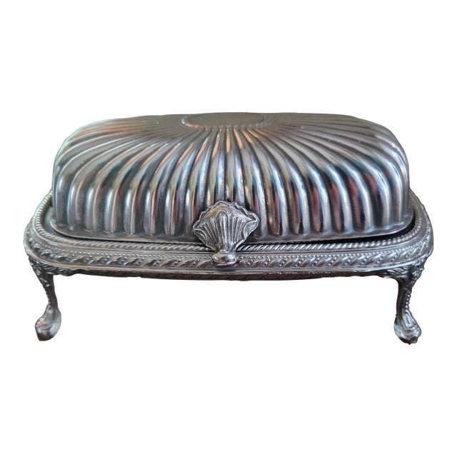 Vintage Silver Plated Domed Scalloped Butter Dish For Sale