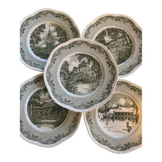 Vintage English Wedgwood Transferware Dinner Plates - Set of 5 For Sale
