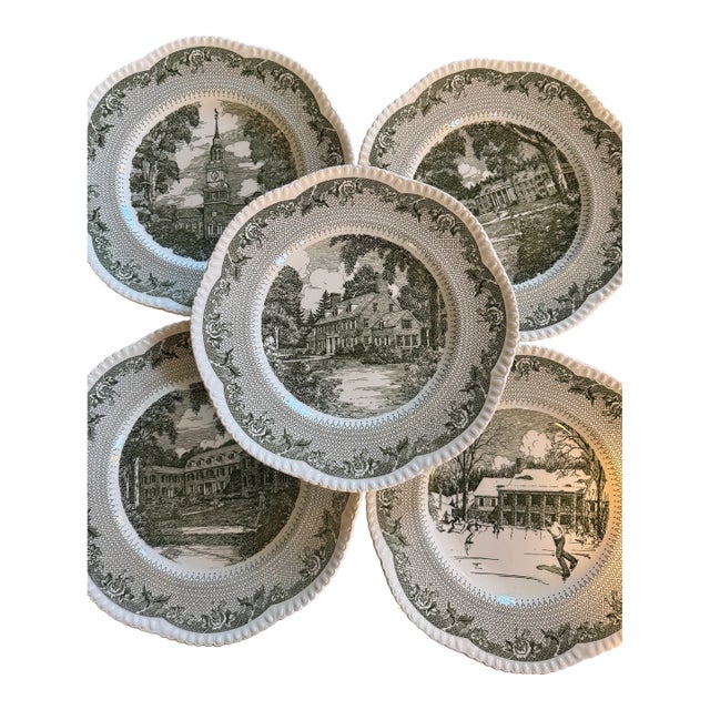 Vintage English Wedgwood Transferware Dinner Plates - Set of 5 For Sale