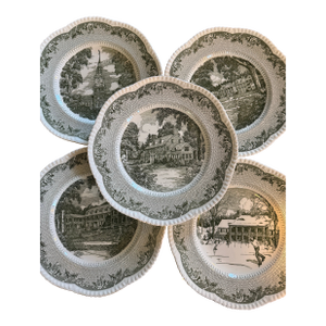 Vintage English Wedgwood Transferware Dinner Plates - Set of 5