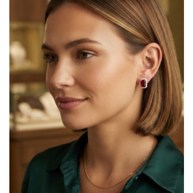 Metal Natural Ruby 1.96cts & Diamond 0.30cts Earring in 18k Yellow Gold For Sale - Image 7 of 8