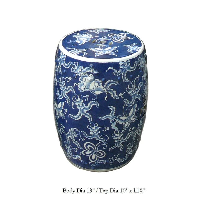 2020s Chinese Blue & White Porcelain Round Butterflies Stool For Sale - Image 5 of 6