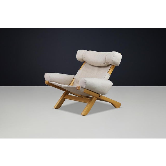 Arne Norell Large Mid-Century Modern Swedish Lounge Chair in Blond Oak and Canvas by Arne Norell, 1950s For Sale - Image 4 of 15