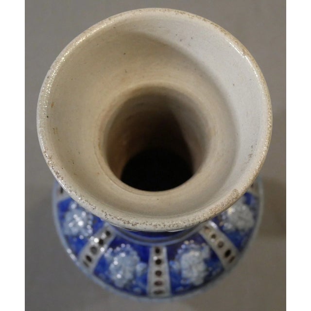 Mid 19th Century Mid 19th Century German Renaissance Revival Westerwald Salt Glazed Stoneware Green Man Motifs Footed Rouleau Vase For Sale - Image 5 of 6