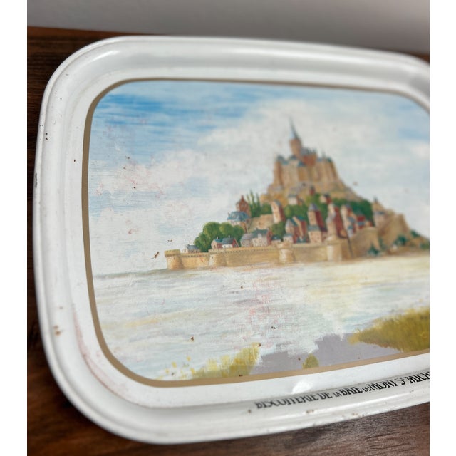 1980s Collectible Metal Serving Tray / French Advertising Tin La Biscuiterie De La Baie Du Mont Saint Michel For Sale - Image 11 of 16
