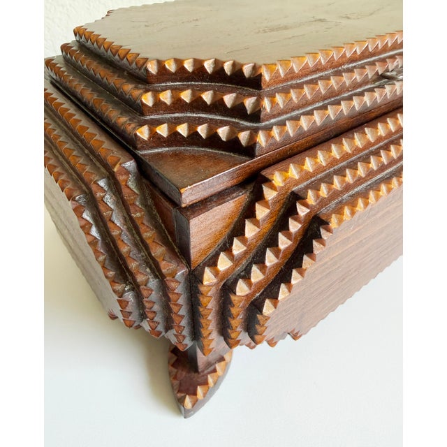 Antique Tramp Art Box With Scalloped Corners For Sale - Image 9 of 16