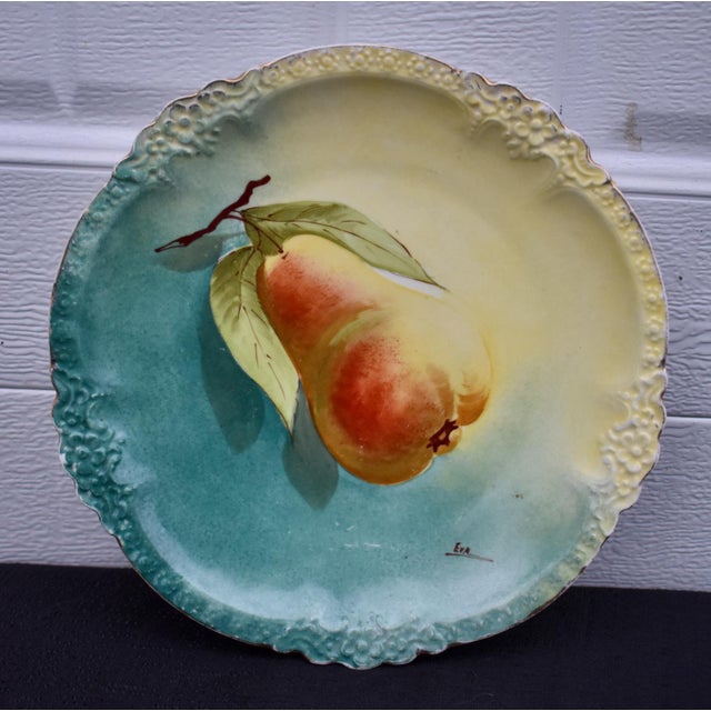 Ceramic Antique Ls and S Limoges France Hand Painted Pear Plate Signed Eva For Sale - Image 7 of 10