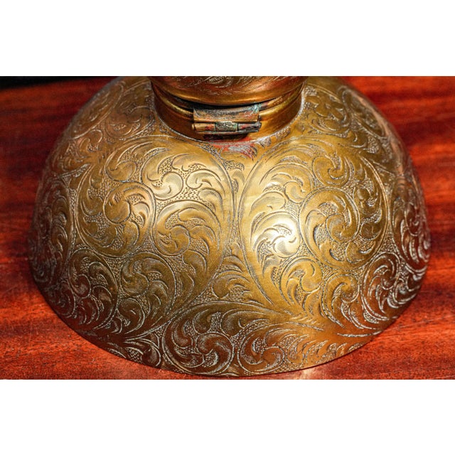 Ornate Aesthetic Movement Engraved Metal Desk Antique Inkwell Writing Victorian Home Office Decor For Sale - Image 13 of 15