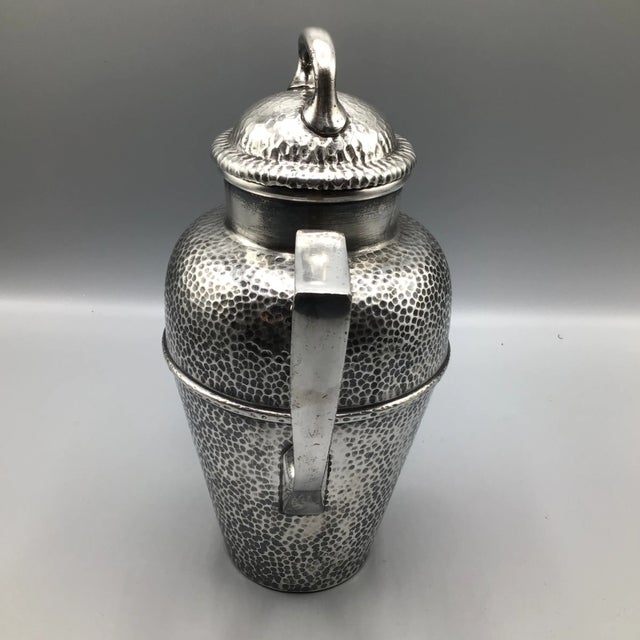 Art Deco Tea Pot Style Cocktail Shaker 1930’s T and T Nickel Silver Hand Hammered For Sale - Image 3 of 13