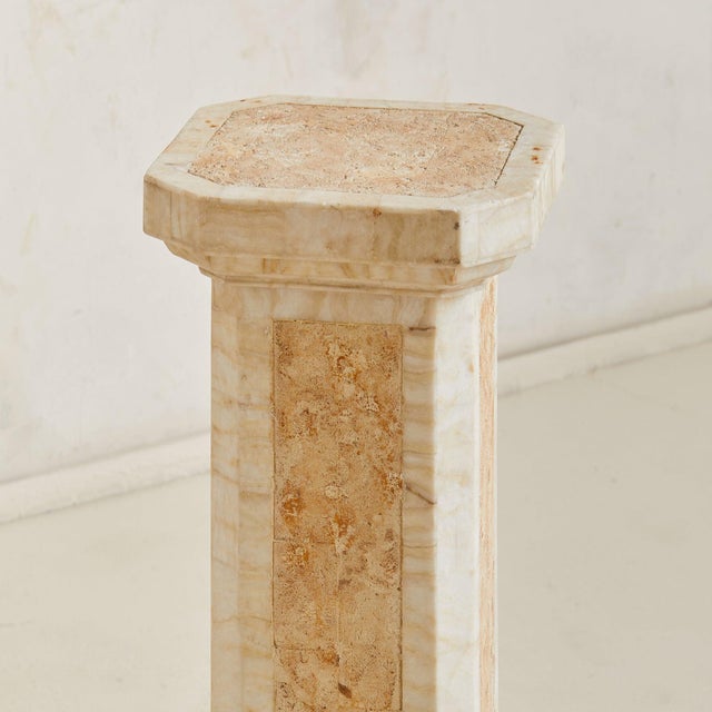 Italian Octagonal Travertine Pedestal with Inlaid Panels, 1970s For Sale - Image 4 of 8