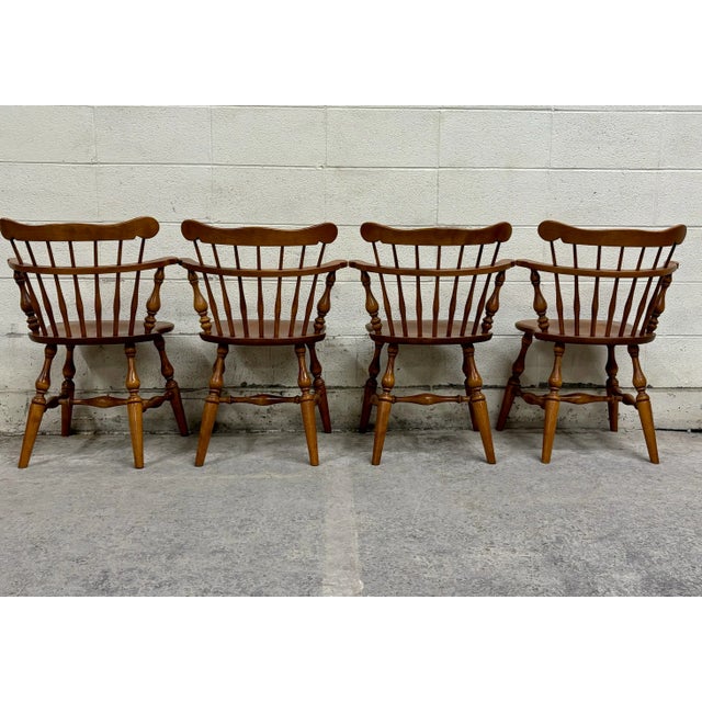 Vintage Ethan Allen Heirloom Nutmeg Maple Windsor Dining Side Chairs - Set of 4 For Sale - Image 10 of 10