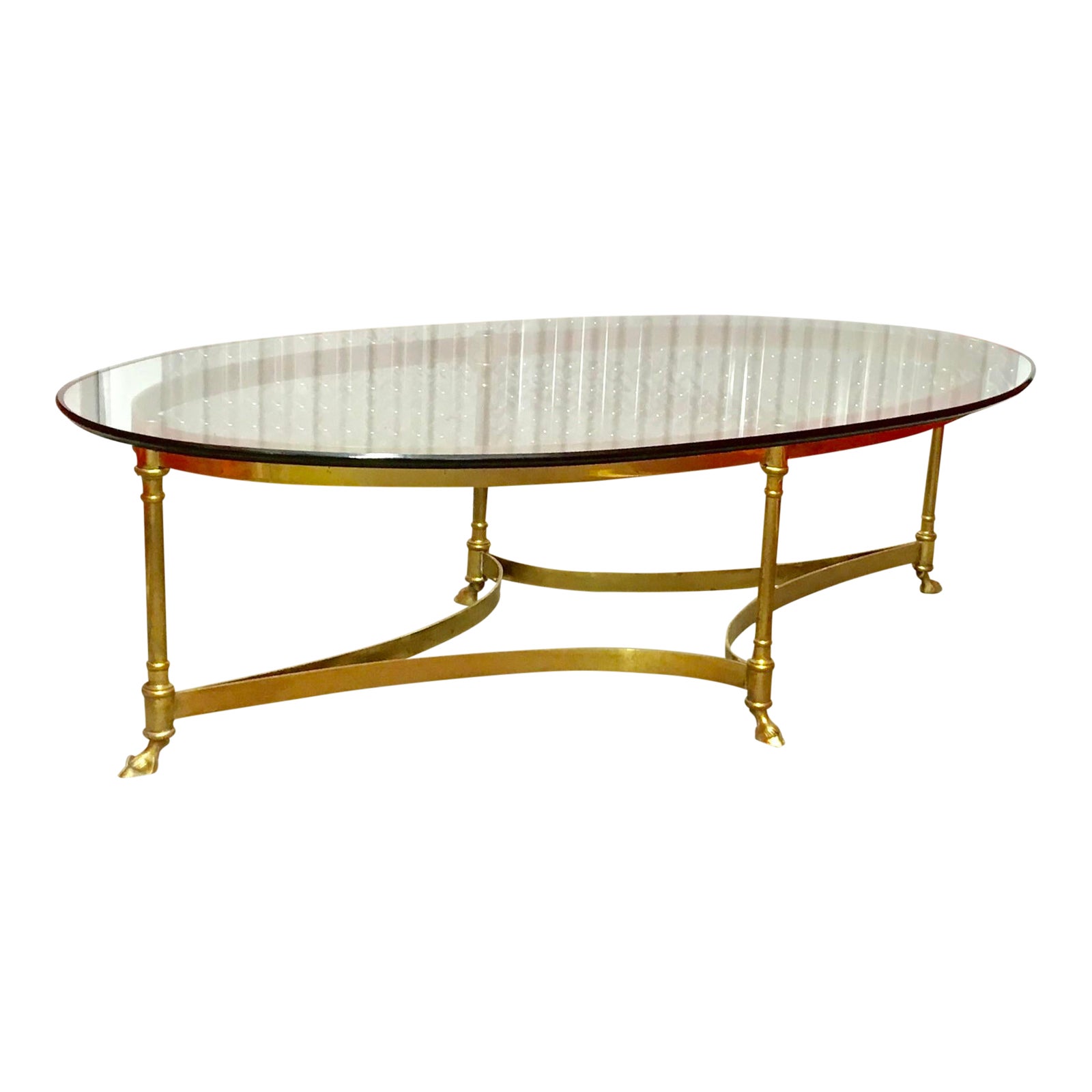 La Barge Mid Century Oval Brass And Glass Coffee Table With Hoof