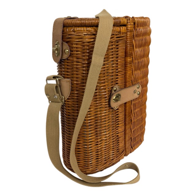 Vintage Double Buckle Crossbody Basket Wine Caddy For Sale