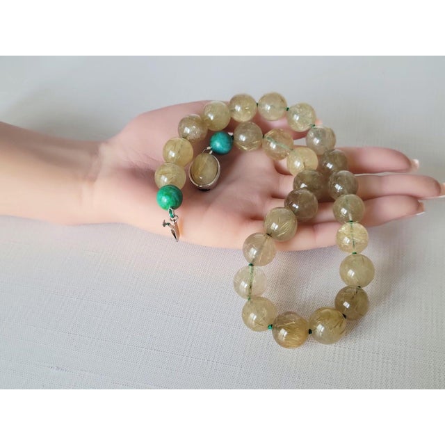Rutilated Quartz & Turquoise Beaded Necklace by Noblesse Oblige Studio, 18" For Sale - Image 11 of 13