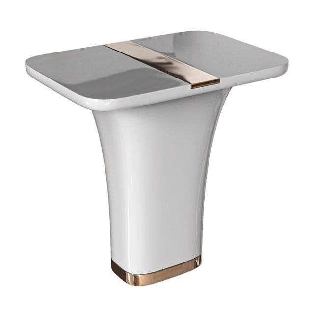 "Perla" Side Table With Stainless Steel and Bronze Details, Handmade For Sale In Los Angeles - Image 6 of 10