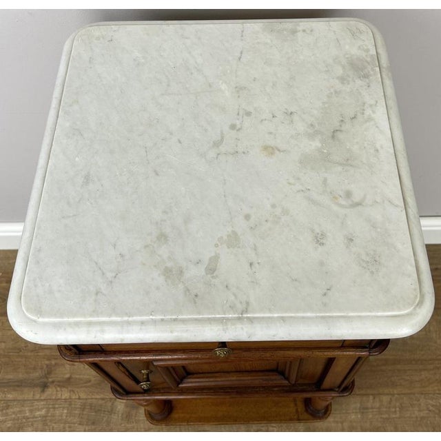 Antique French Walnut Bedside Table with Marble Top For Sale - Image 13 of 16