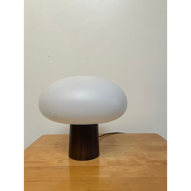 Mid-Century Modern 1960s Walnut and Frosted Glass Mushroom Table in the Style of Laurel Lamp Company For Sale - Image 3 of 7