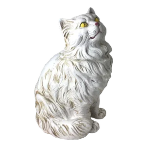 Large Vintage Italian Pottery White Cat Figure Statue Sculpture