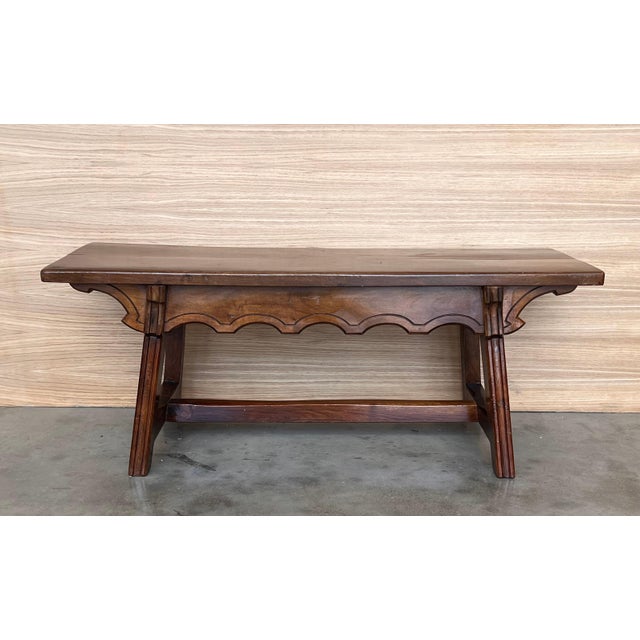Mid 19th Century Spanish Baroque Side Table with Wood Stretcher and Rectangular Top in Walnut For Sale - Image 16 of 18