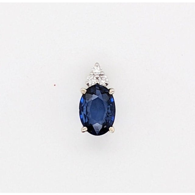 Modern Classic Sapphire Pendant With Earth Mined Diamonds: Solid 14k Gold, Oval 7x5mm For Sale - Image 3 of 5